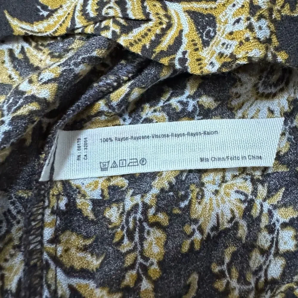Free People (M/L) Golden Floral Pleated Flowy Tank Top